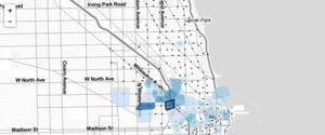 Choropleth of bike rides from Eckhart Park