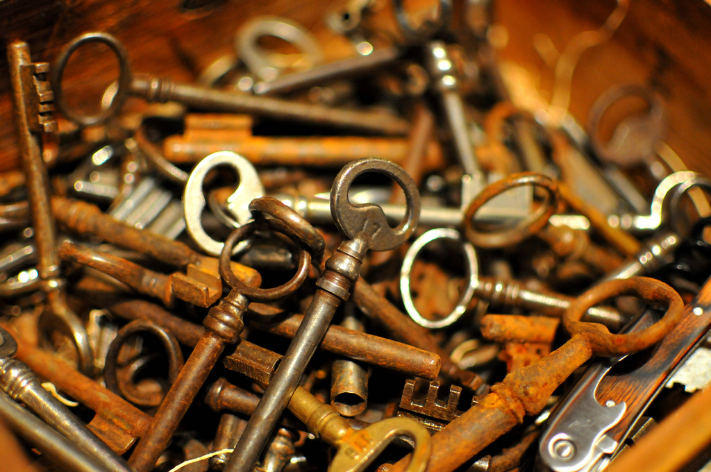 box of antique keys