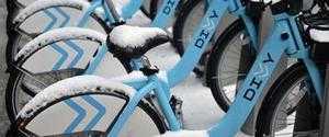 Divvy bikes in the winter snow
